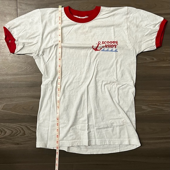 Netflix Stranger Things Ringer Shirt Men's Small Scoops Ahoy in White with Red - Picture 6 of 7